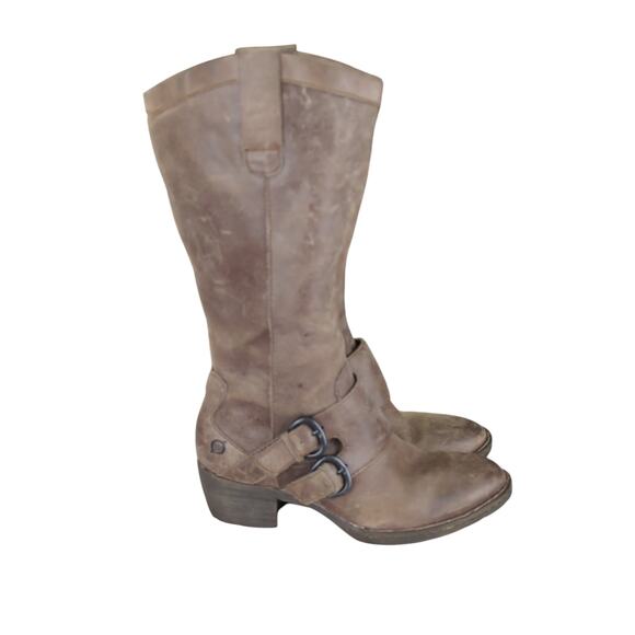 Born Magda Riding Boots Leather Brown Monk Strap W22414 Women's Size 7 Mid Calf - Picture 1 of 6